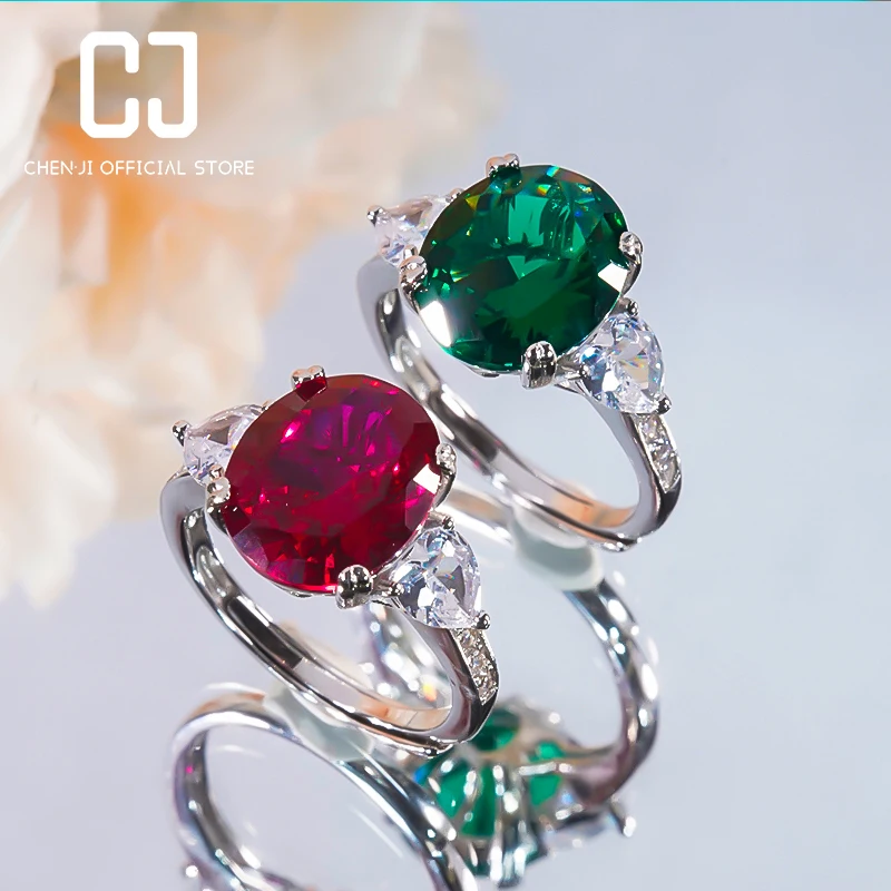 Classic Jewelry Ruby Emerald Pigeon Blood Ring For Women 925 Sterling Silver New Vintage Gemstone Oval Ring Wedding Fine Jewelry