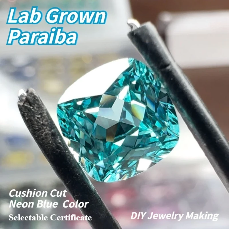 Laborgezüchtete Paraiba Quadratische Kissen-Charms DIY Hochwertige Schmuckherstellungsmaterialien für Ringe, Anhänger, Ohrringe mit Wählbarem Zertifikat