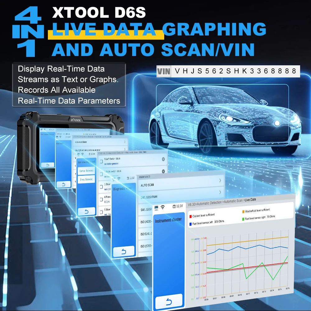 XTOOL D6S Strumento diagnostico per auto Tutti i sistemi diagnostici Scanner OBD2 Grafica dati live 30+ Resetti PUÒ FD FCA Aggiornamenti gratuiti a vita - Image 2