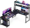 L Shaped Gaming Desk with Hutch, Computer Desk with Storage Shelves, 66" L Shaped Desk for Home Office 1