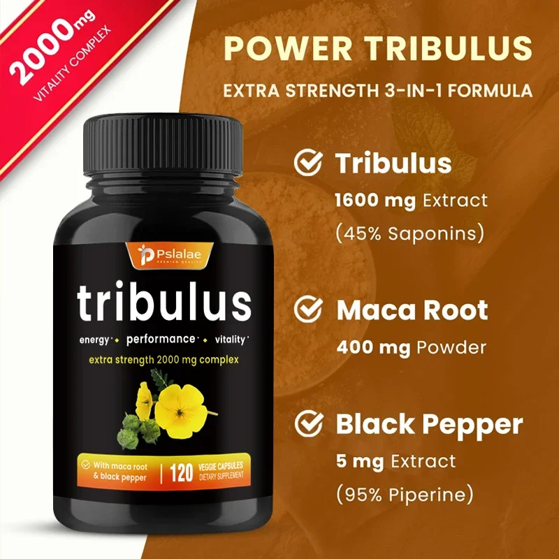 Organic Tribulus Terrestris supplement 2000 Mg with Maca and Black Pepper Extracts dietary capsules