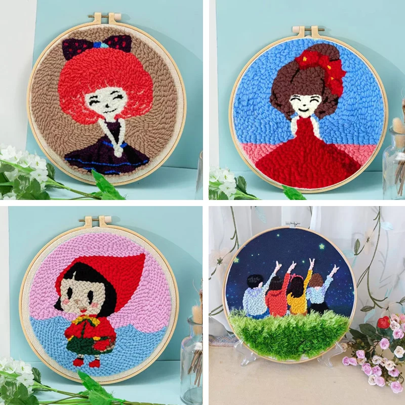

Cartoon Girls Friends Sisiter Punch Needle Embroidery Fabric Yarn Rug Punch Kit, Beginner Artwork Gift, Home Decoration Gift
