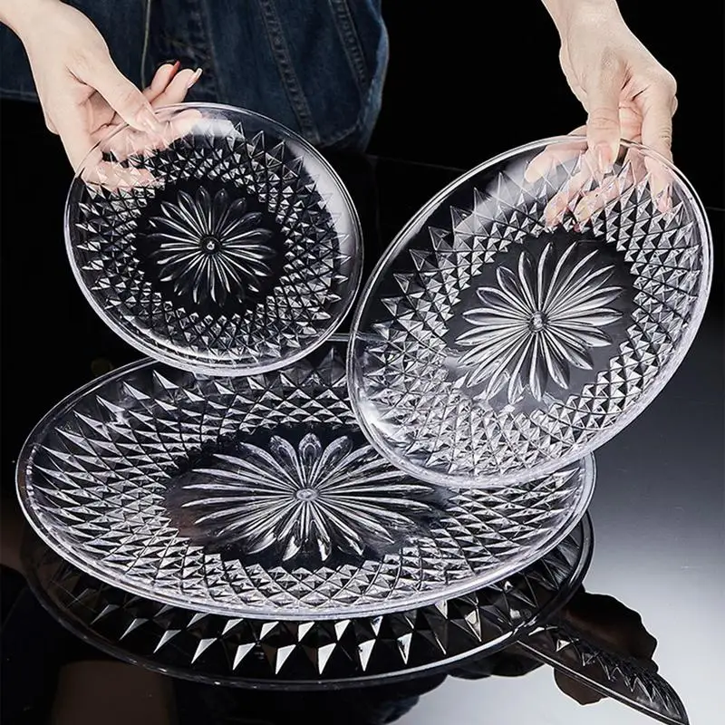 Round Fruit Trays Acrylic Clear Snack Plate Transparent Round Dessert Plate for Biscuits Snacks Desserts Candies Cakes 4