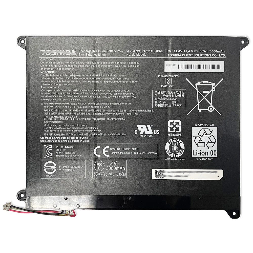 Batteria per Toshiba Portege Z20T-C/B WT20-B-106 Z20T-C-11N Z20T-B-10E 11.4V 36Wh 3060mAh PA5214U-1BRS PA5214U 9