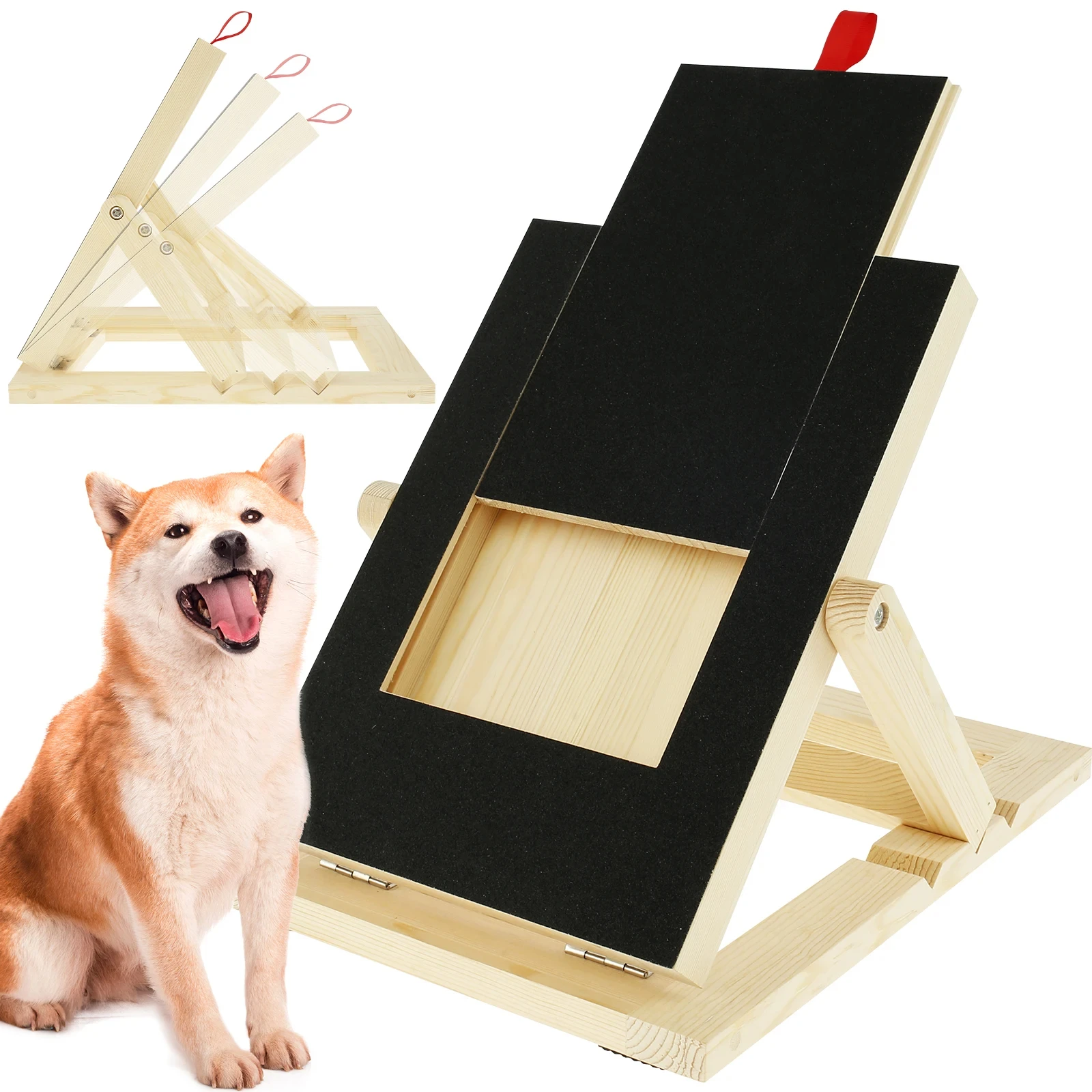 Dog Nail Scratch Board Height Adjustable with Built-in Treat Box Wooden Puppy Nail Grinding Pad Treat Drawer Board Foldable