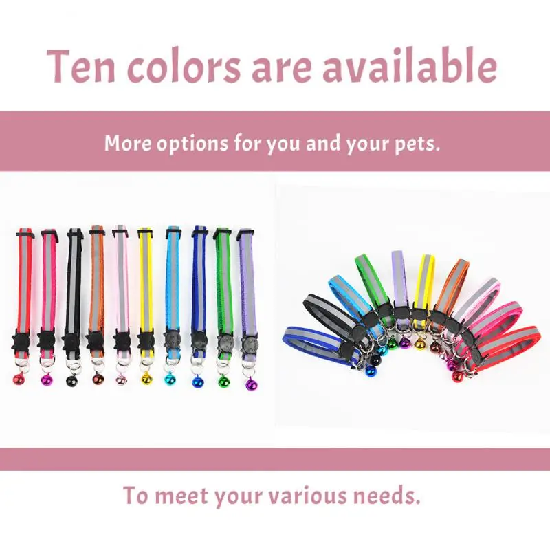 Pet Cats Dog Collar With Bell Reflective Adjustable Necklace Strap Luminous Breakaway Buckles Collar Pet Products Accessories