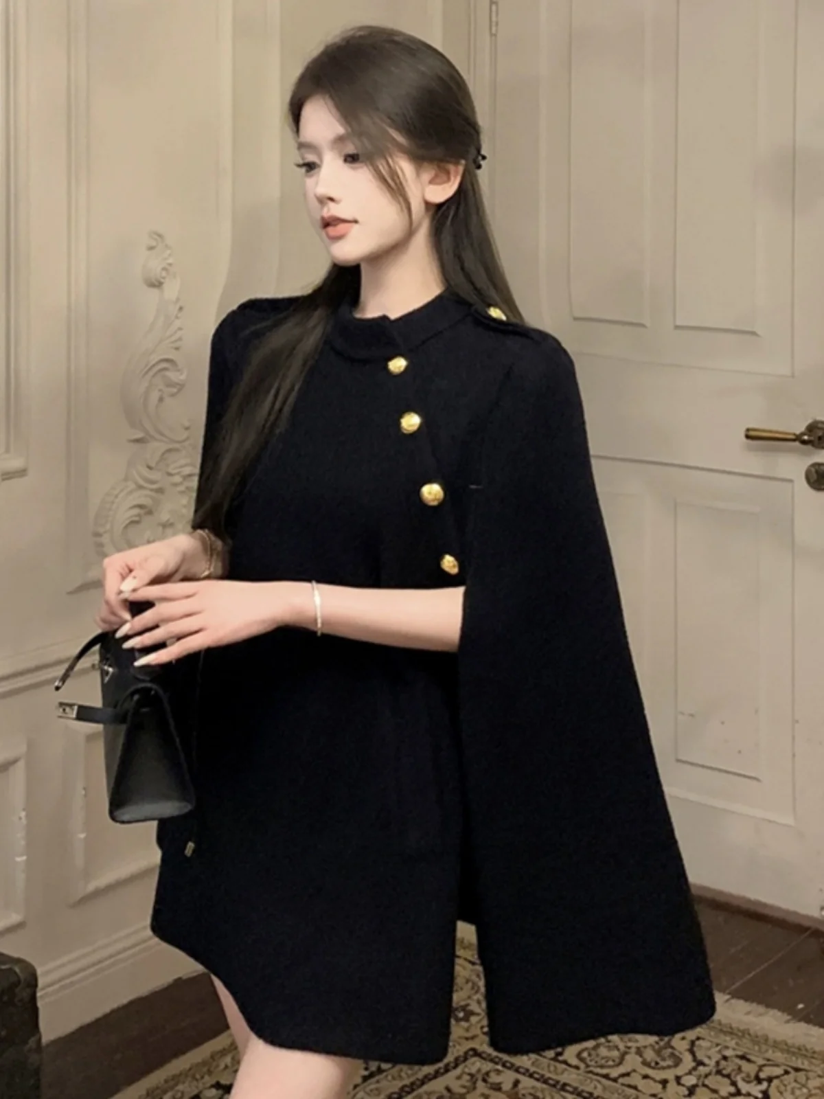 2023 New Women's Tweed Coat Long Medium Length Cloak Sle Autumn Winter High Faion Sensation Lazy Sle Woolen Coat