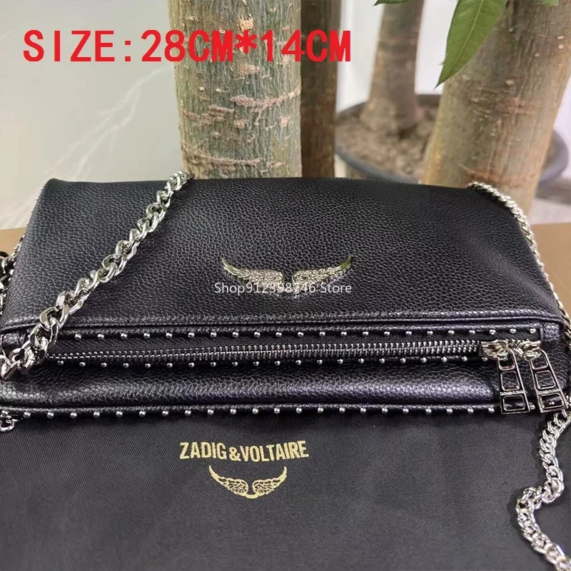 Black Leather Zadig & Voltaire Purse Brass Studded Wings 