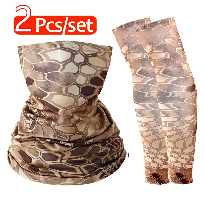 2Pcs/Set Cooling Arm Sleeves Face Mask Set Hunting Fishing Hiking Cycling Sun Protection Summer Neck Gaiter Headwear Balaclava