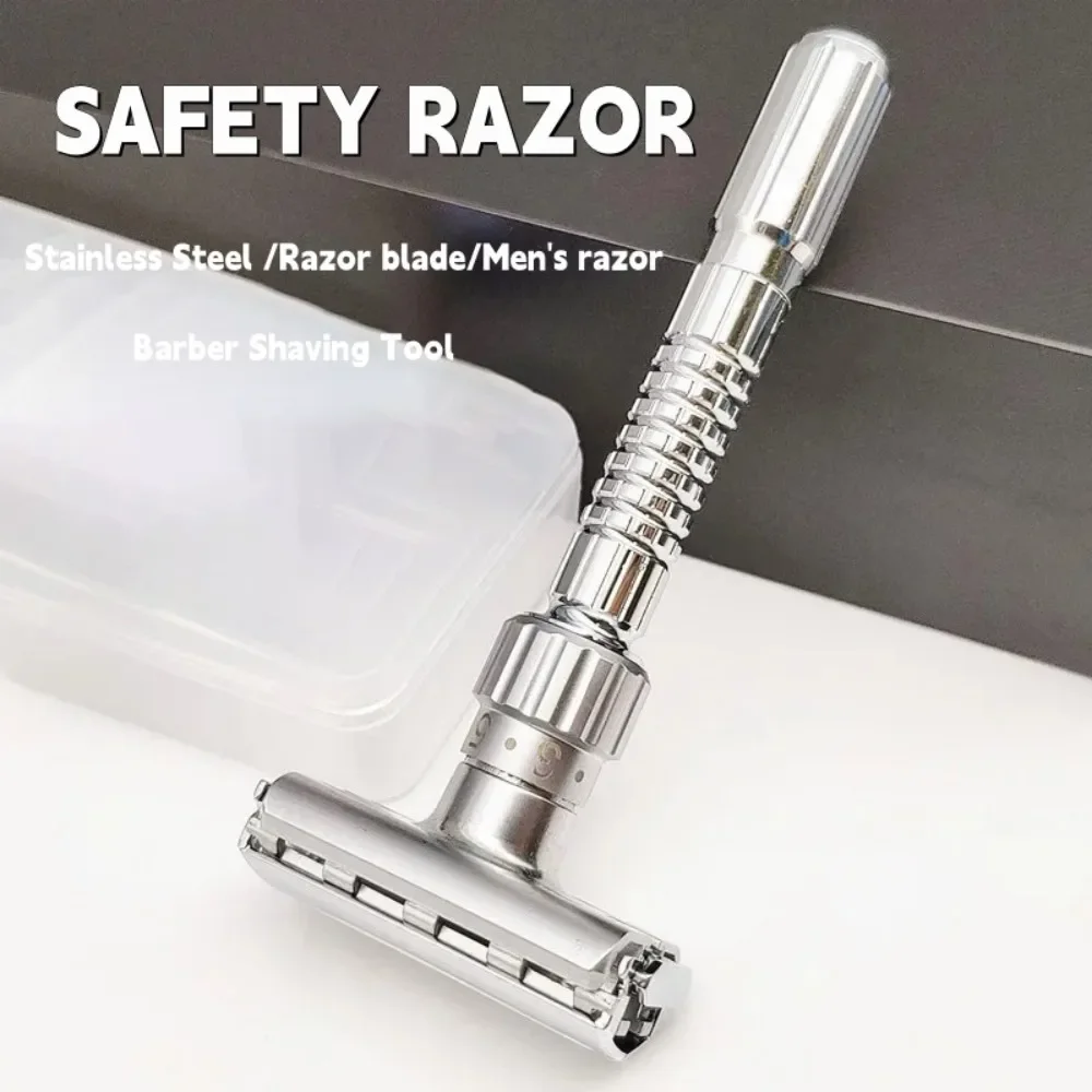 Adjustable Safety Razor Double Edge Classic Mens Shaving Mild to Aggressive 1-6 File Zinc Alloy Shaver With 5 Blades