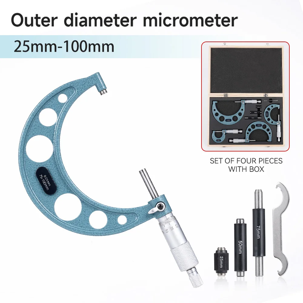 Micrometer, Industrial Grade High Precision Outside Micrometer 0-25MM Spiral Micrometer Caliper Measuring Tool(75-100MM(Industrial Type - View #11