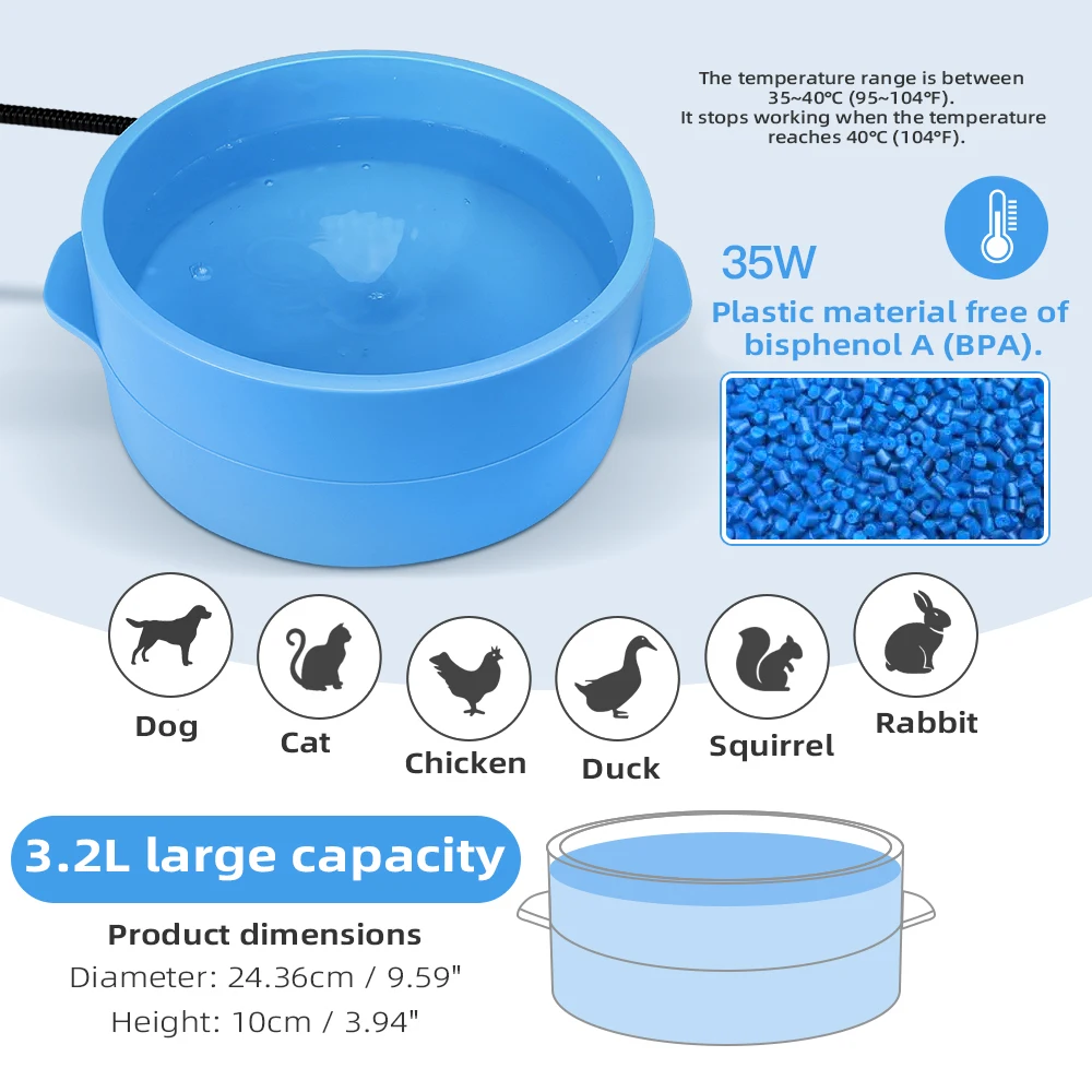 Heated Pet Bowl Intellectual Temperature Automatic Constant Temperature pet water fountain dogs squirrels birds chicken