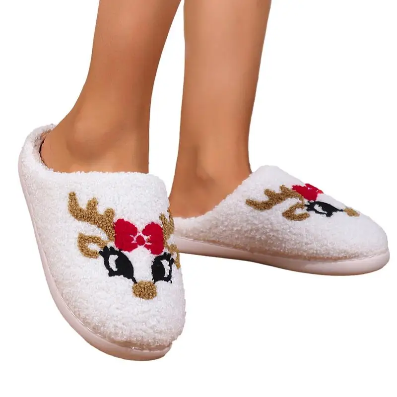 

Christmas Slippers Reindeer Elk Slide Slippers Non-Slip House Slipper Indoor Outdoor Shoes Keep Warm Couples Slides Women's Cozy