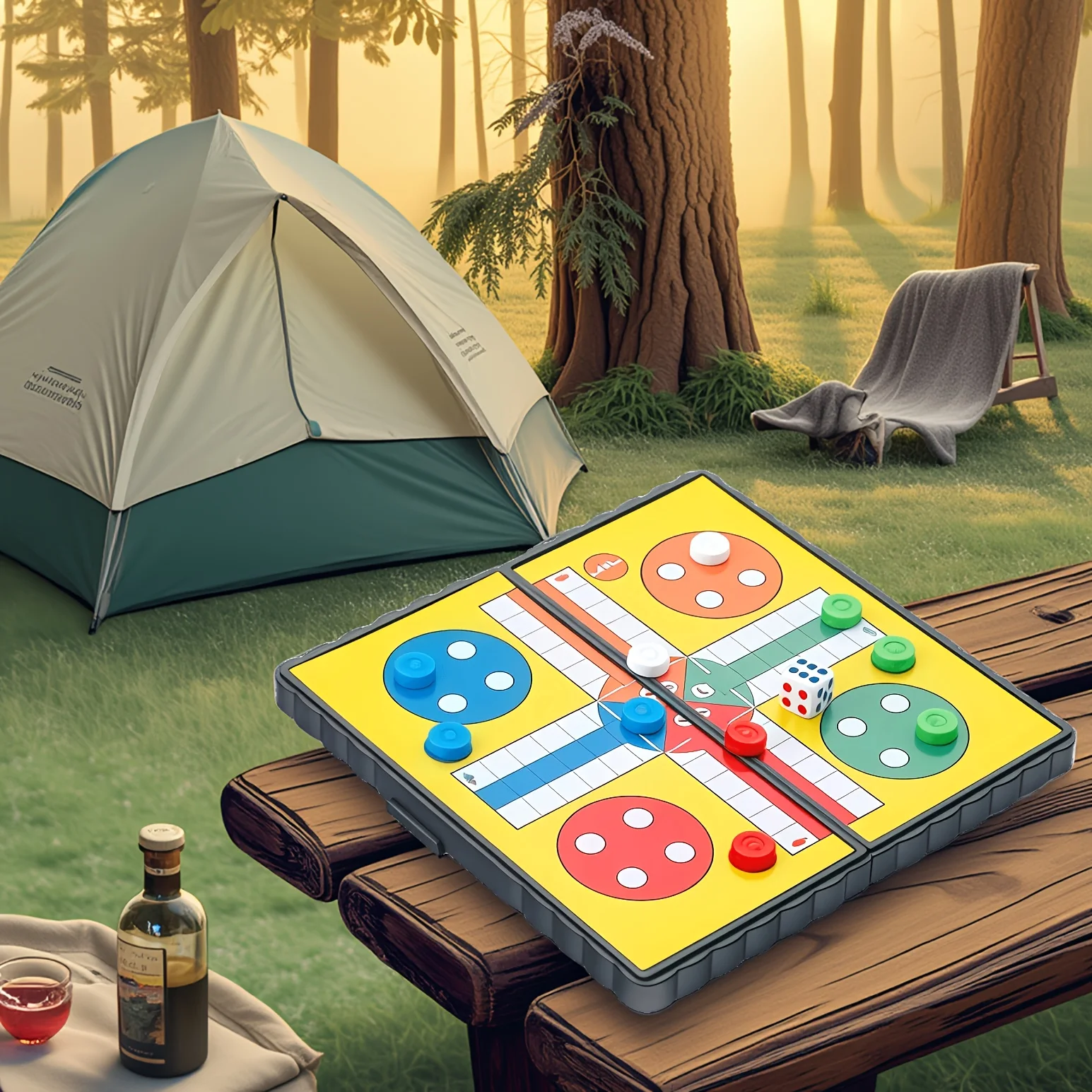 Set da Gioco LUDO Portatile e Pieghevole per 2-4 Giocatori, Ideale per Famiglia, Campeggio, Team Building, Feste, Viaggi, Voli, Gioco da Tavolo - immagine 5