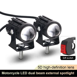 Motorcycle LED Headlight Spotlights Dual Color Mini Projector ATV Scooter Lens Driving Lamp Motorcycle Accessories Fog Light 12V
