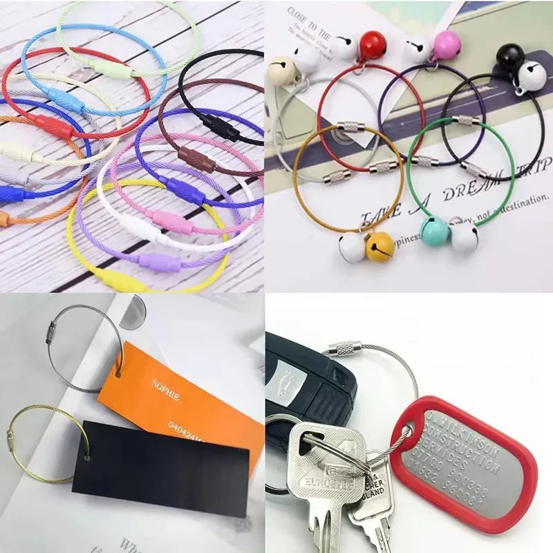 Colorful Stainless Steel Wire Keychain 10pcs Cable Loop Screw Lock Rope Key Holder Keyring Outdoor Tools