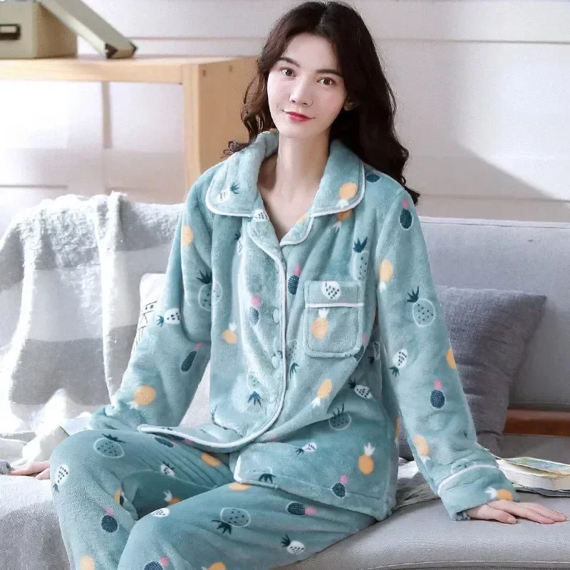 

Lounge Women Warm Pyjamas Female Velvet Flannel Pants Pijamas Pajama Women's Winter Mujer Trouser Autumn Pajamas