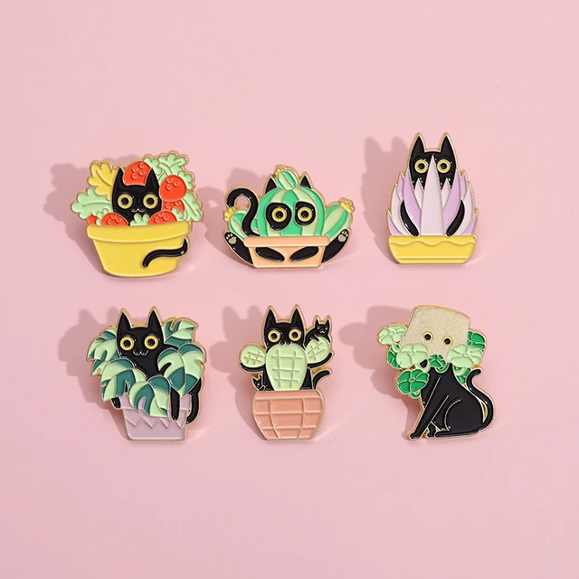 Cartoon Cat Pins Cat and Potted Flower Plant Pins Accessories Clothing  Backpack Brooch Enamel Lapel Pins Badge Wholesale - AliExpress