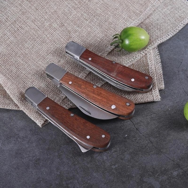 Taglierino Pieghevole con Lama Curva in Acciaio Inox Manico in Legno per Professionisti - immagine 2