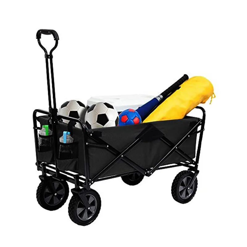 Outdoor Folding Stall Trolley Cart, Oxford Cloth Shopping Cart Thickened Metal Frame Trolley Portable Camping Cart
