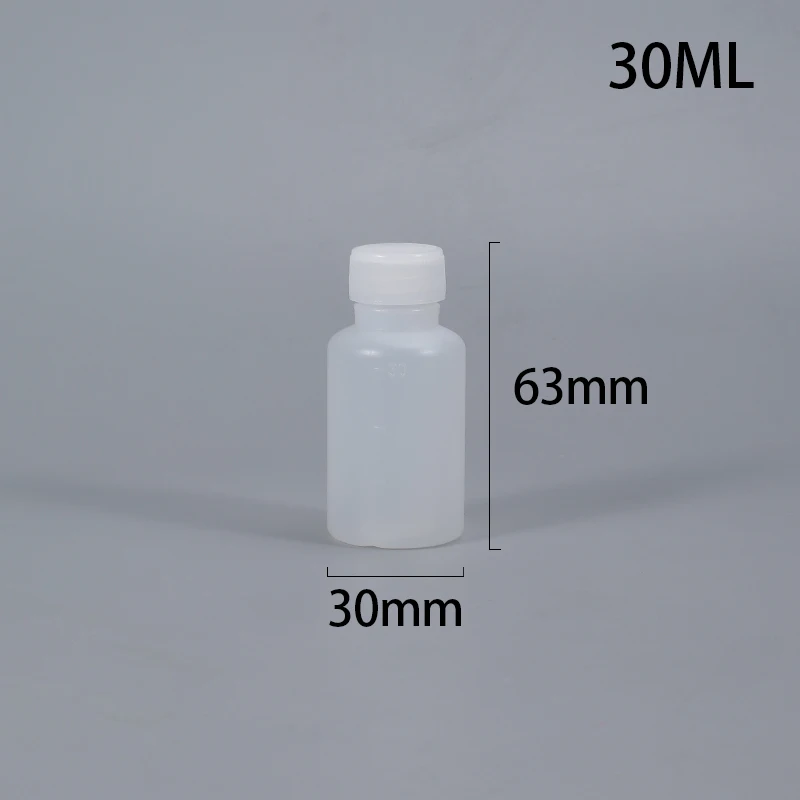 10 Pcs 30ML 라운드 플라스틱 병 규모 음식 학년 HDPE 컨테이너 액체 시약 리필 되나요 병 반투명 플라스틱