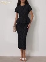Clacive Summer Slim Print Skirts Set 2 Piece Woman 2025 Fashion Short Sleeve Shirt With High Waist Midi Skirt Set Streetwear - Image 3