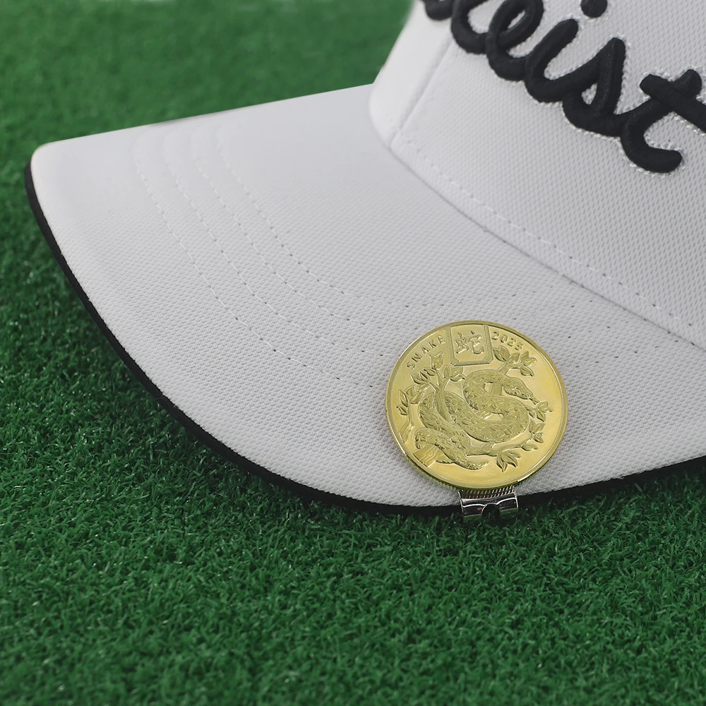Golf Ball New Year Of Snake Hat Clips 35mm Golf Hat Clip Magnet Mark Golden Removable Gift For Golfer Boy Girl Supplies