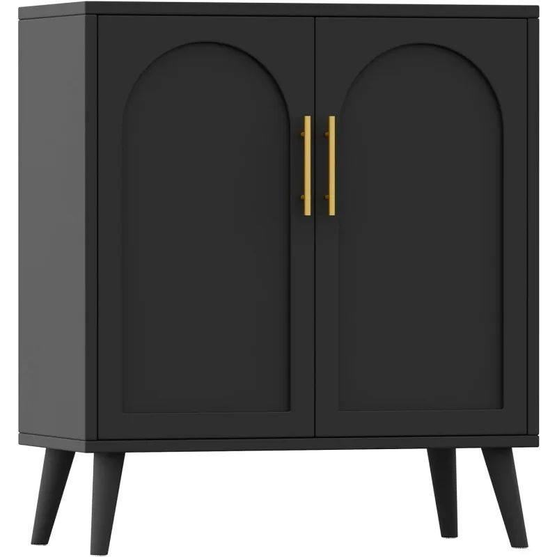 

Rattan Storage Cabinet with Doors, Accent Bathroom Floor Cabinet, Modern Sideboard Buffet Cabinet