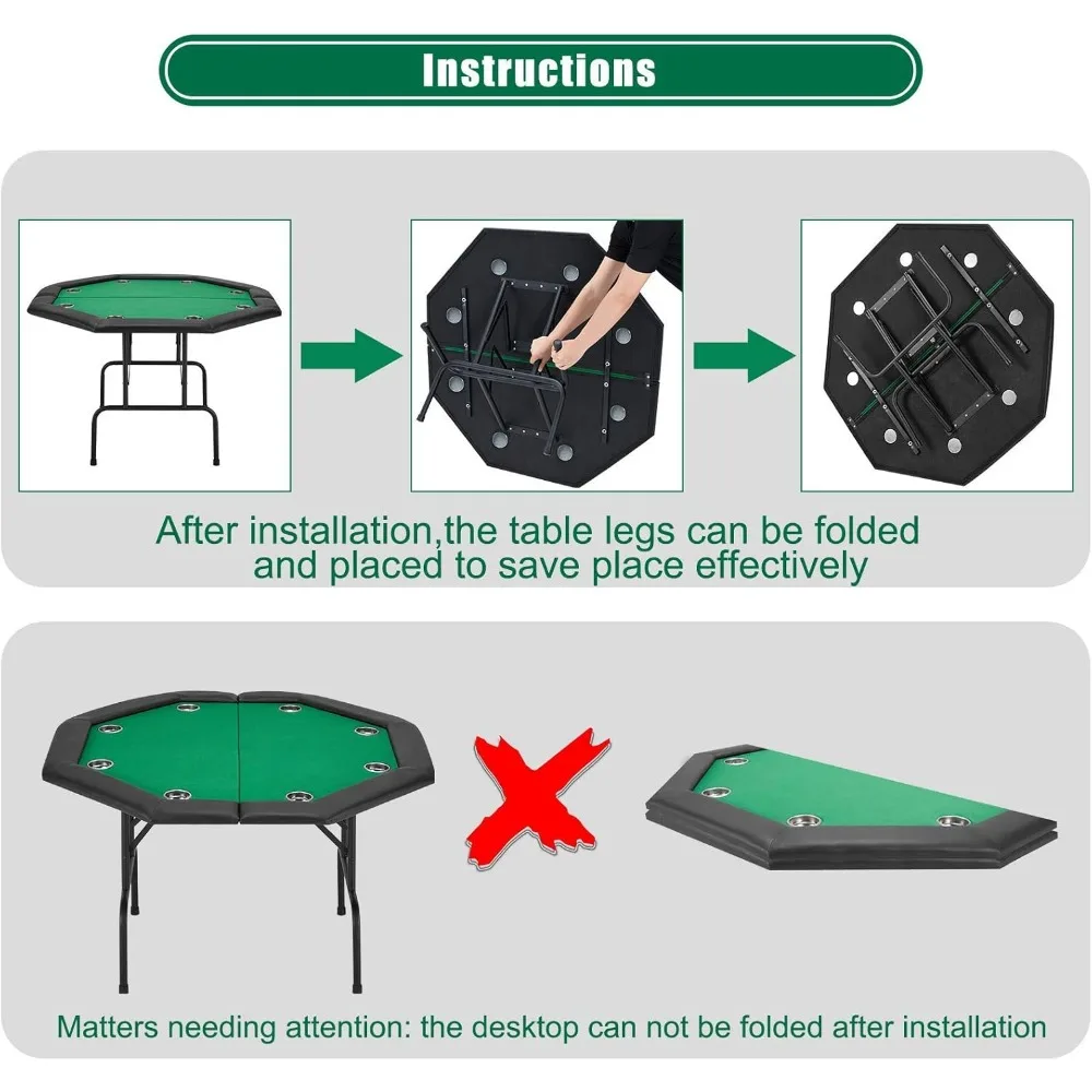 Game Poker Table Stainless Steel Cup Holder Casino Leisure Top Texas Hold'em Table 8 Player Leg Green Felt
