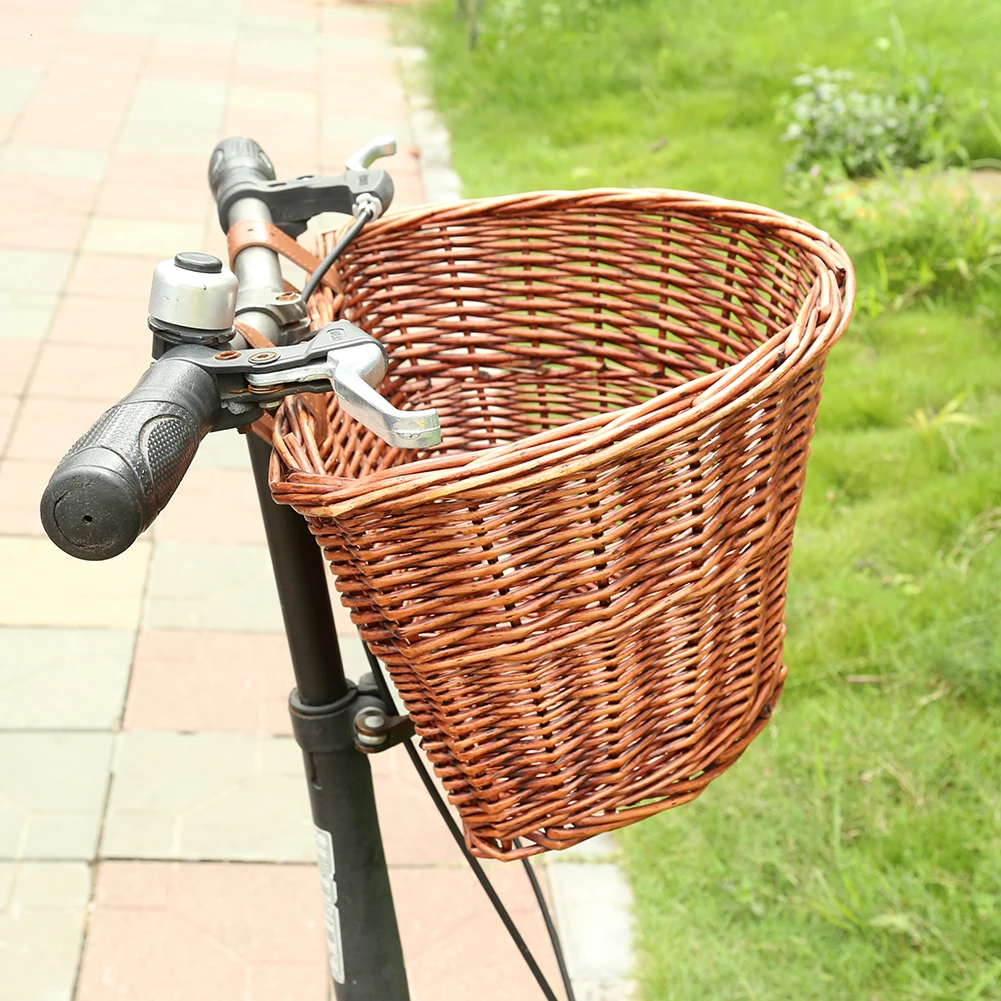 Retro Rattan Bike Front Basket Bicycle Cycling Handlebar Cargo