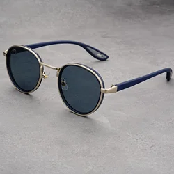 Gold Retro Round Sunglasses - Stylish Full Frame UV Protection (Blue)