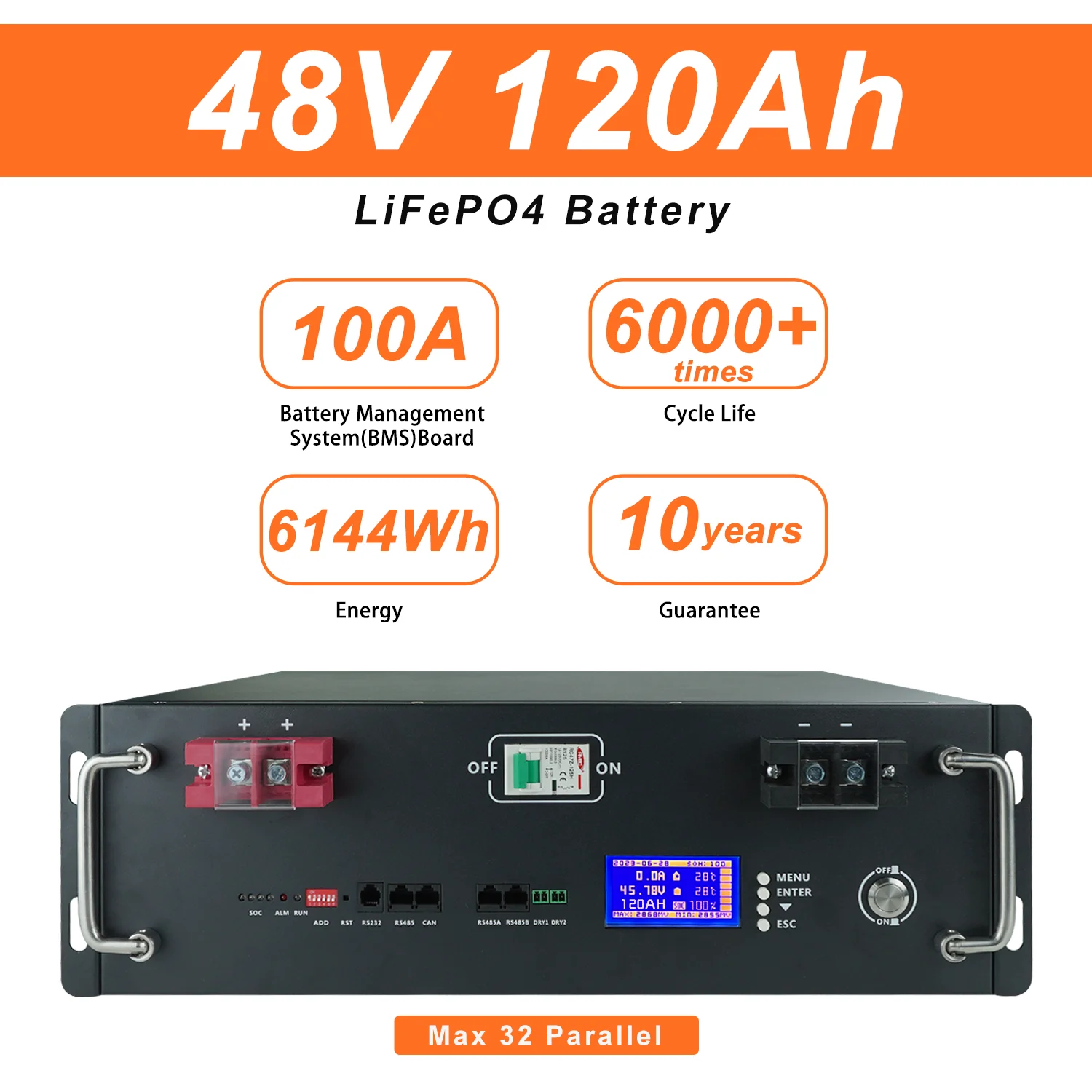 New 48V 120Ah 100Ah 200Ah LiFePo4 Battery Pack Built-in BMS 51.2V 5.12kw 32  Parallel with CAN RS485 Lithium Ion Battery NO TAX