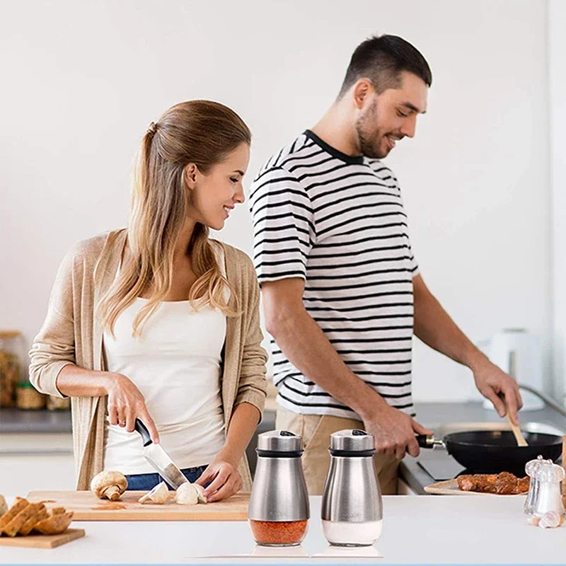 Salt and Pepper Shakers Original 2Pcs Salt and Pepper Shakers Set Salt Shaker with Adjustable Pour Holes Pice Dispenser Refillable