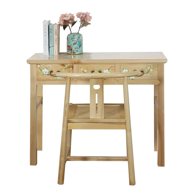 Modern simple 1-meter desk small apartment writing desk dresser camphor wood solid wood computer table and chairs
