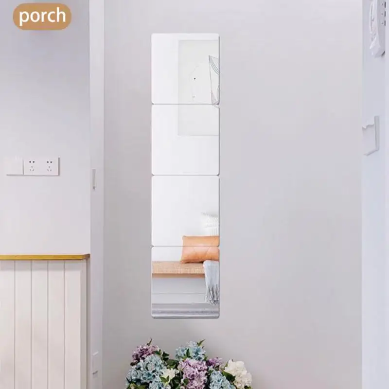 Mirror Wall Sticker Acrylic Wall Sticker Wall Sticker 4PCs 3D Self-adhesive Flexible Thicken DIY Art Mirrors For Door Wardrobe Bathroom Home