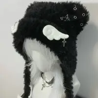 Fluffy Cat Ear Fairycore Lovely Skullies Vintage Minority Cross Y2K Goth Beanies Harajuku Streetwear All-match Japanese New Hats