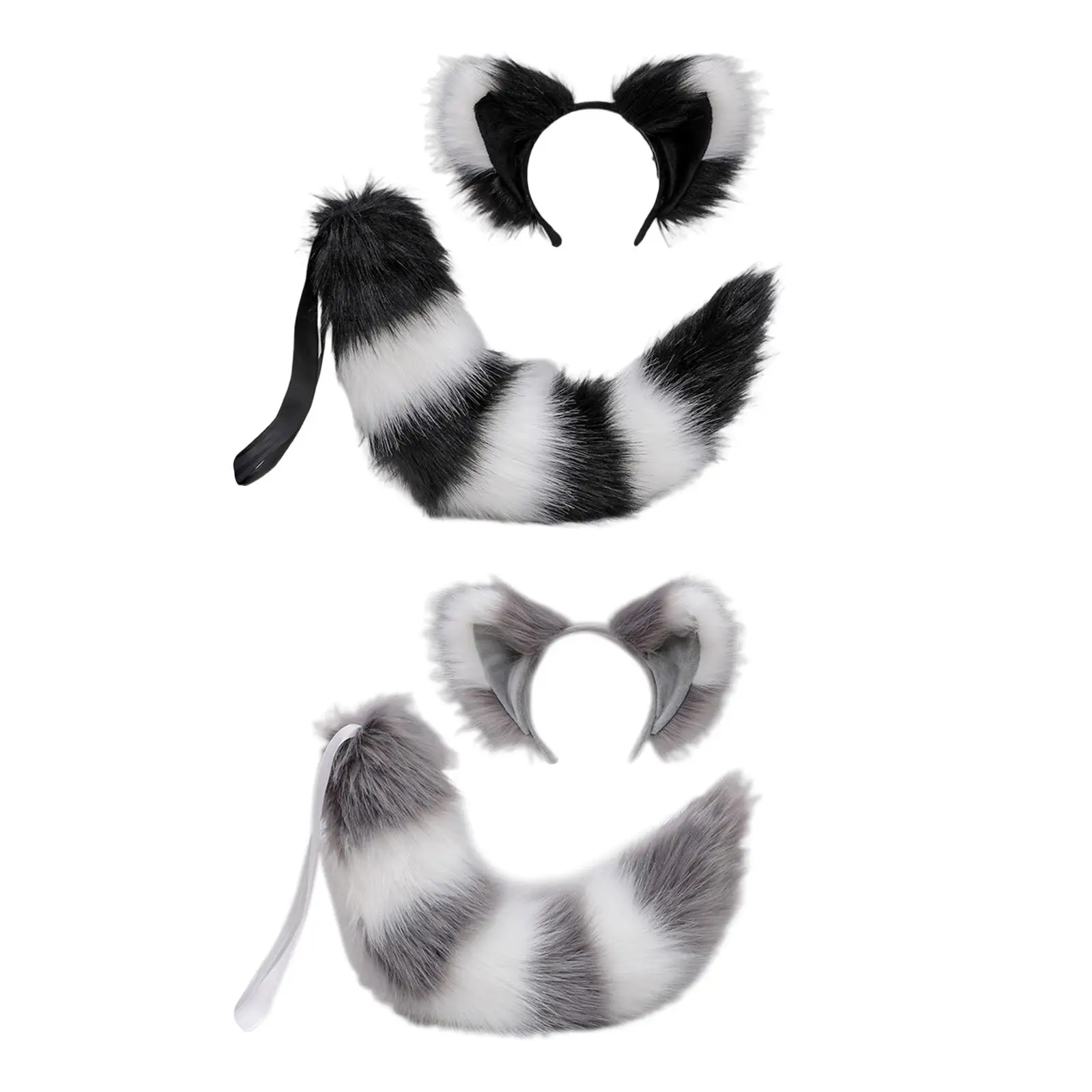 Plush Cats Ears Long Tail Cosplay for Stage Shows Animal Themed Parties