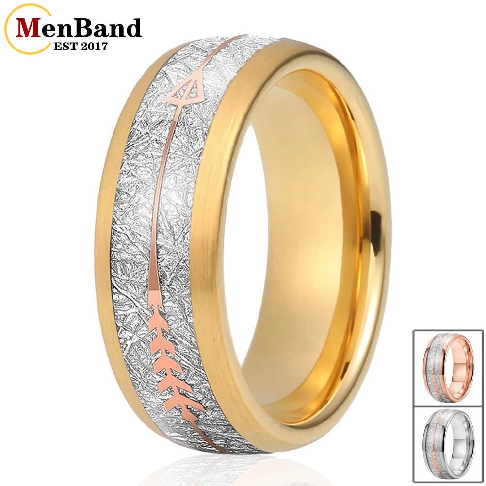 

MenBand Fashion 8MM Women's Tungsten Carbide Wedding Ring White Meteorite And Rose Gold Arrow Inlay Comfort Fit