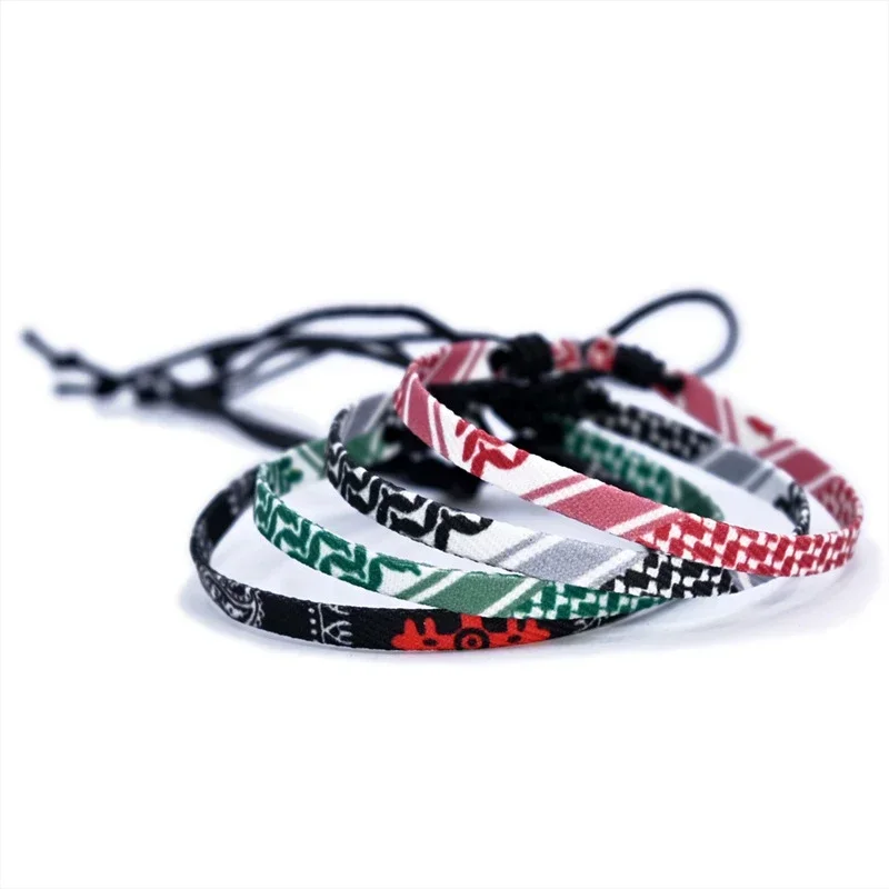 4 Colors Palestinian Keffiyeh Bracelet for Women Men Handmade Adjustable Woven Fabric Bracelets Jewelry Gift for Men Women