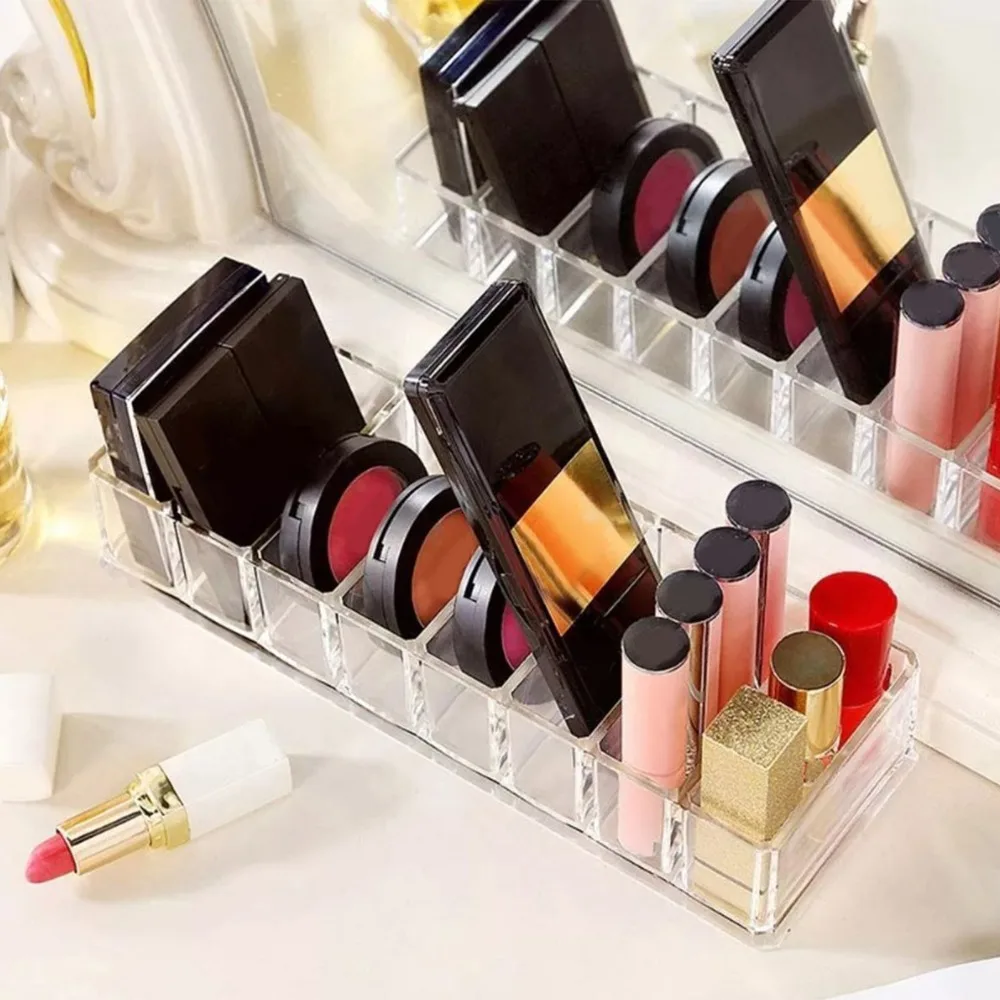 Clear Multi-Functional Makeup Organizer with 8 Compartments - Versatile Cosmetic Display Holder