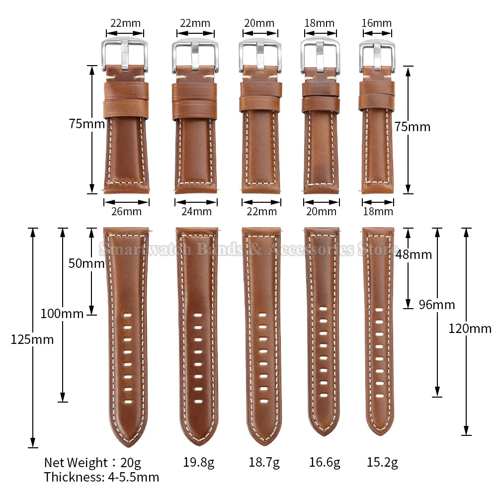 Premium Oil-Waxed Cowhide Leather Watch Strap - Waterproof Quick Release Bracelet