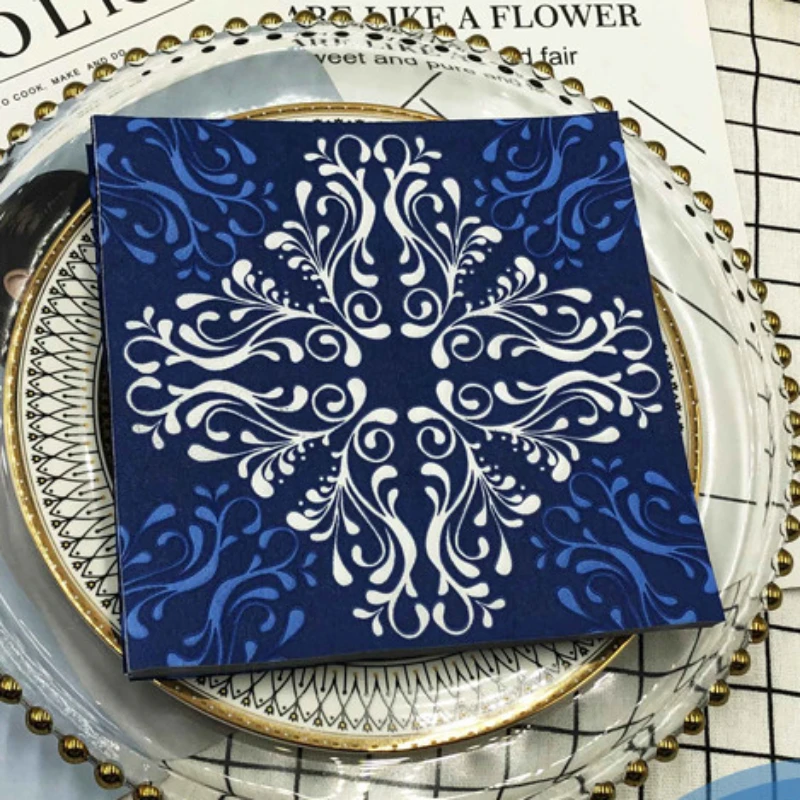 10/20pcs/Pac Colourful Printed Napkin Blue Flower Creative Square Paper Napkin Wedding Party Restaurant Folding Mouth Cloths paper napkins