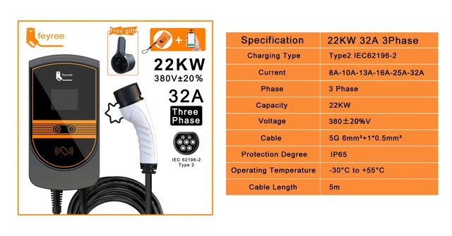 Fey123-Chargeur portable EV Vope2, 32A, 7KW, EVSE, Wi-Fi