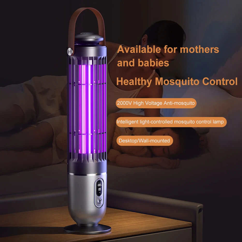Household Mosquito Racket Light-Controlled Mosquito Repellent Lamp Silent Electric Swatter Light for Home Bedroom Living Room