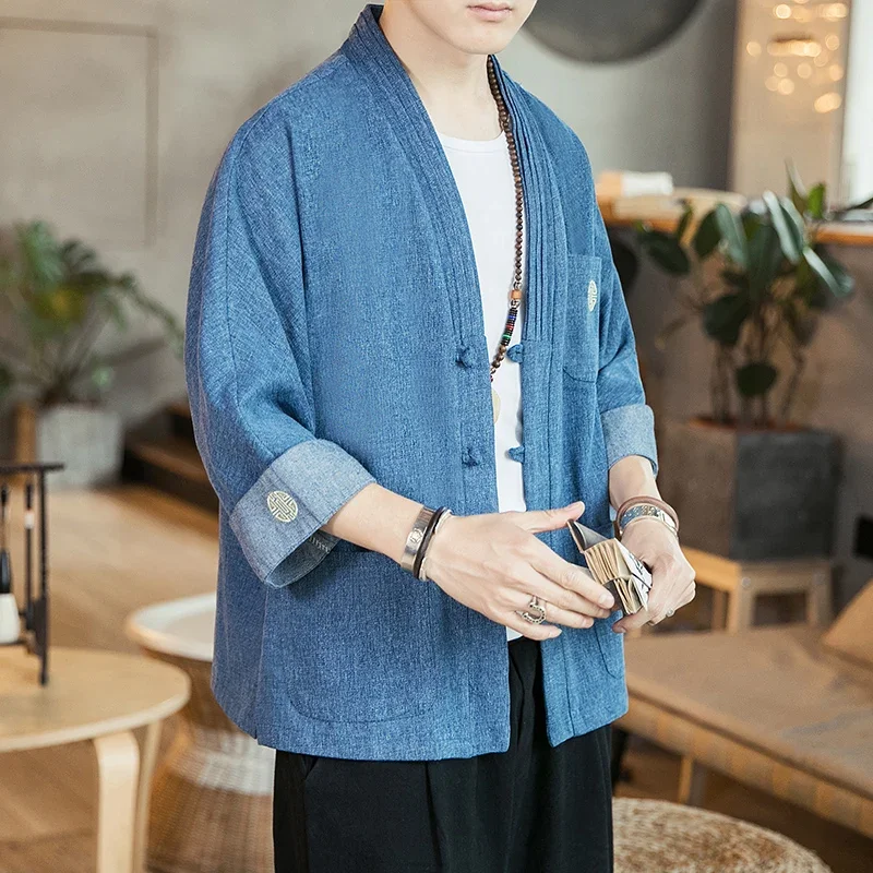 Japanese Style Kimono Haori Samurai Robes Gown Chinese Hanfu Cardigan Jackets Fashion Retro Qipao Tops Denim Coats Casual Blouse hanfu jacket