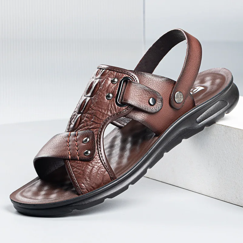 

2023 Summer Simple Men's Sandals Genuine Leather Casual Fashion Comfortable Beach Shoes Soft Elastic Non-slip Two-Wear Sandals