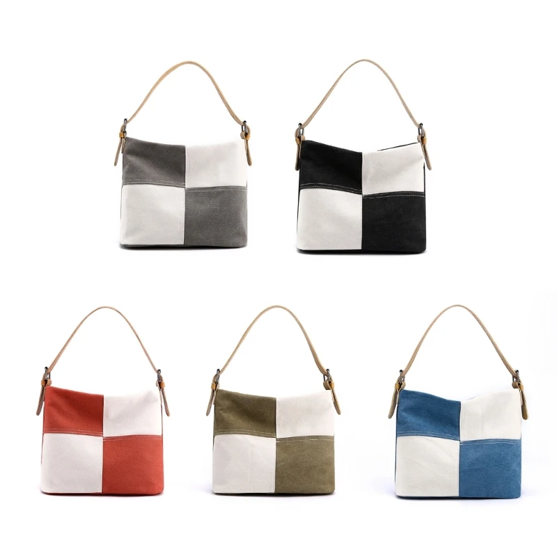 

Womens Canvas-Shoulder Bag Large Capacity Patchwork Handbags Ladies Top Handle Bag Simple Tote Bag Casual Mommy Bag Ins