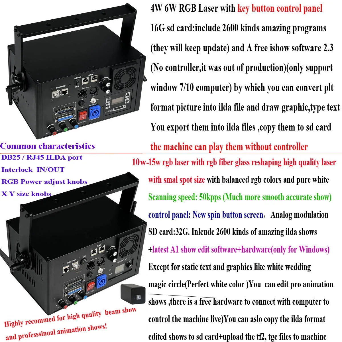 5W10W 12W RGB Laser Light ILDA DMX Animation Beam Scanner Stage