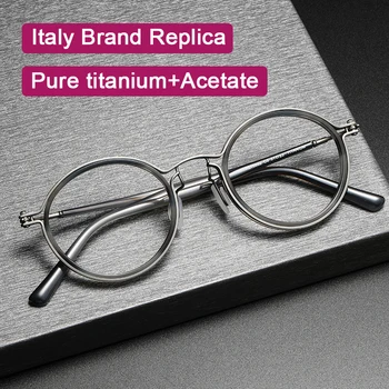 Italy Brand Replica Designer Handmade Round Acetate Titanium Frame Mens Korea Luxury Eyeglass Vintage Eyewear