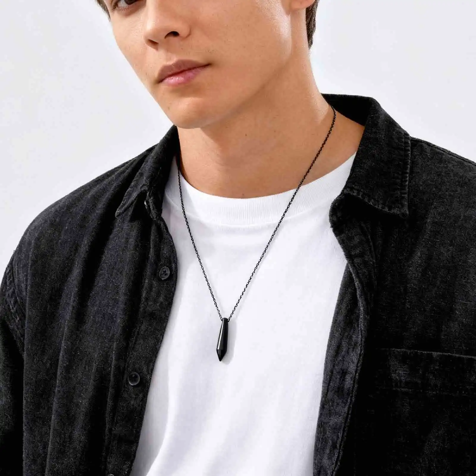 Stainless Steel Cut Bullet Necklace for Men,Stylish Vertical Pendant Necklace,Birthday Party Gift